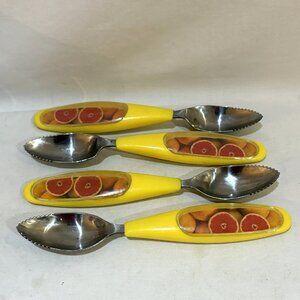 Set of 4 Grapefruit Spoons Stainless Steel with Plastic Handles Fun Kitchen